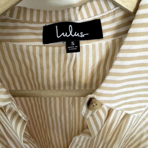 NWT Casual Perfection Tan Striped Twist-Front Shirt Dress Tan White Size Small - Picture 3 of 8